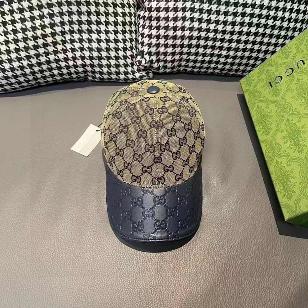 Gucci GG Jacquard  Embossed Leather Baseball Cap